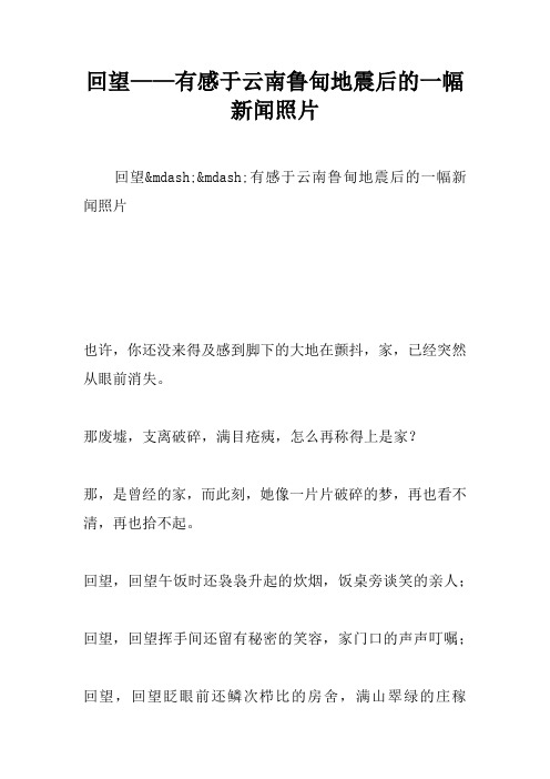 回望——有感于云南鲁甸地震后的一幅新闻照片