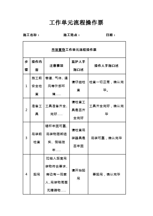 煤矿工作单元流程操作票