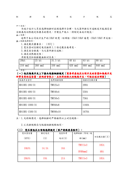 铜排选用设计规范断路器变压器匹配