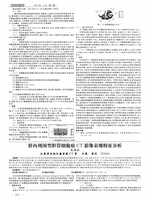 肝内周围型胆管细胞癌CT影像表现特征分析