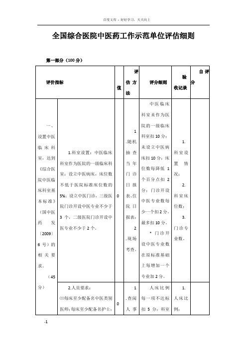 全国综合医院中医药工作示范单位评估细则