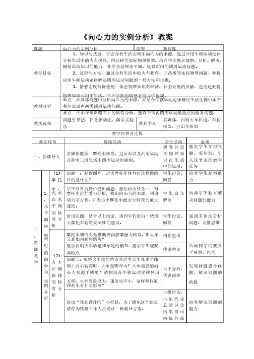 《向心力的实例分析》教案