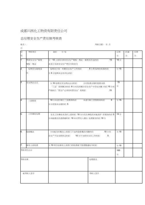 安全生产责任制考核记录表和汇总表