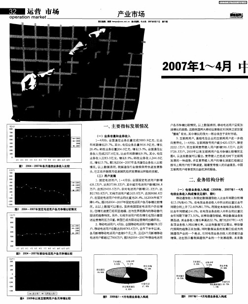 2007年1～4月 中国通信行业运行状况