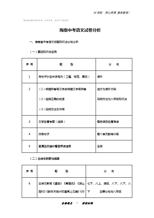 海南中考语文试卷分析及中考语文复习建议