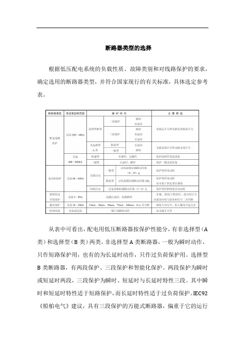 断路器类型的选择