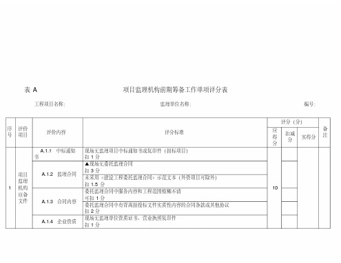 江苏省项目监理机构工作评价标准检查附表