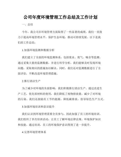 公司年度环境管理工作总结及工作计划