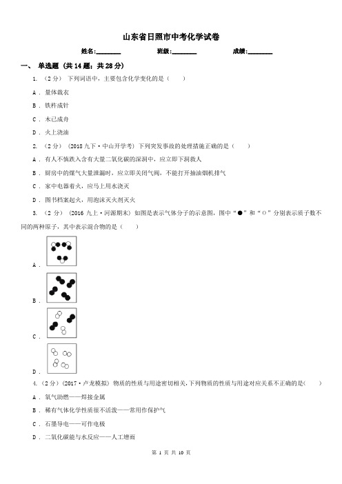 山东省日照市中考化学试卷