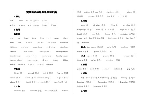 冀教版小学四年级英语单词归类