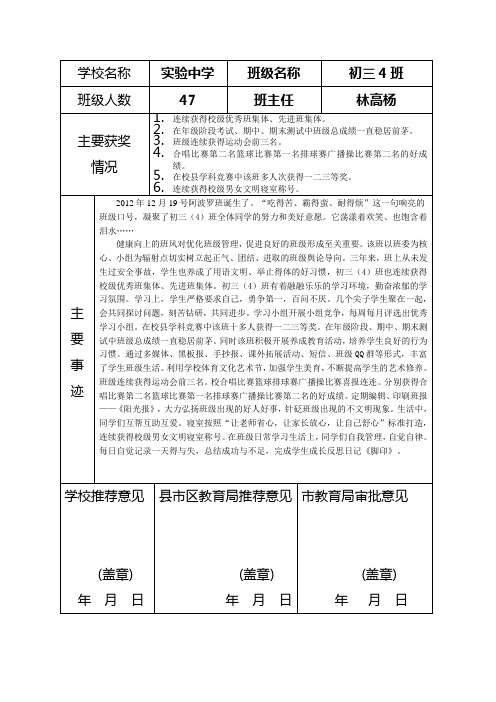 邵阳市文明班级申报表主要事迹