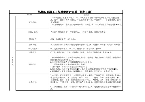 机械车间职工工作质量评定细则