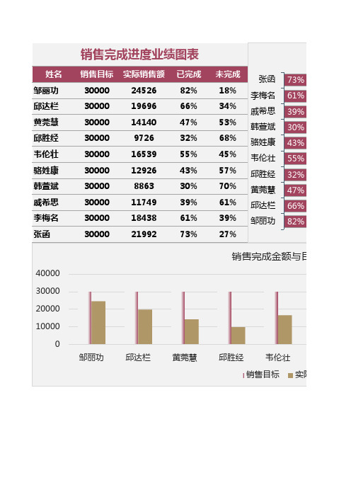 销售完成进度业绩图表