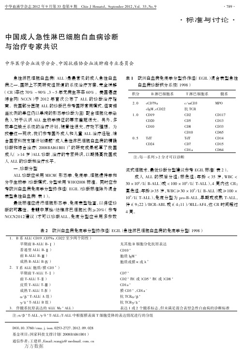 中国成人急性淋巴细胞白血病诊断与治疗专家共识