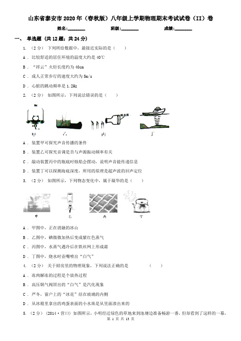 山东省泰安市2020年(春秋版)八年级上学期物理期末考试试卷(II)卷