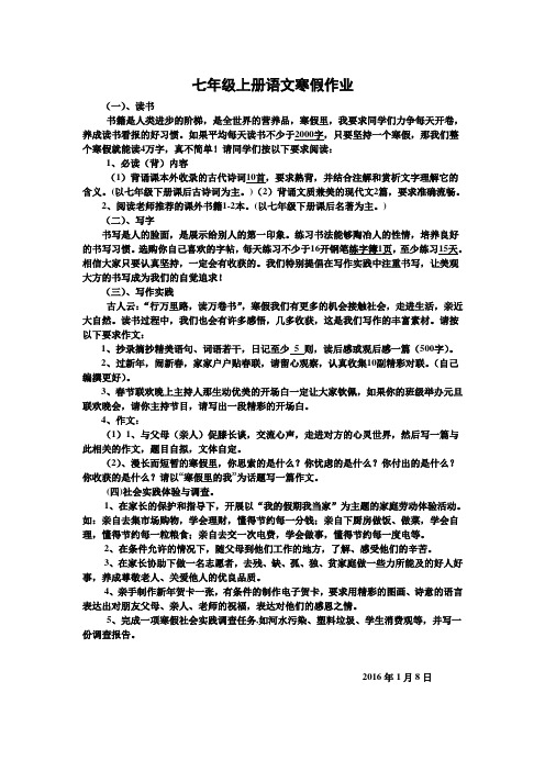 初一语文寒假实践作业