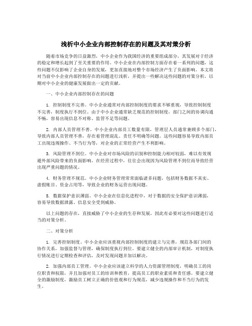 浅析中小企业内部控制存在的问题及其对策分析