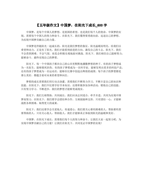 【五年级作文】中国梦,在阳光下成长_600字