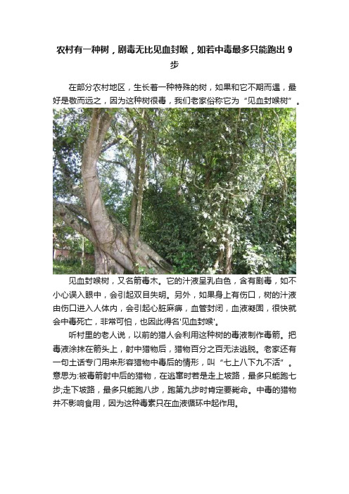 农村有一种树，剧毒无比见血封喉，如若中毒最多只能跑出9步