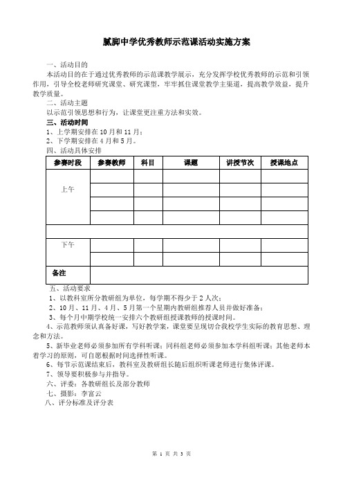 丘北县腻脚中学校示范课实施方案