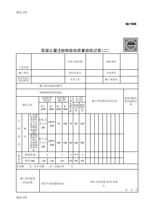 最新SG-T005混凝土灌注桩检验批质量验收记录(二)资料