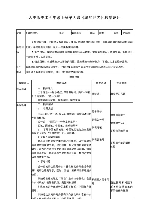 人美版美术四年级上册第八课《笔的世界》教案