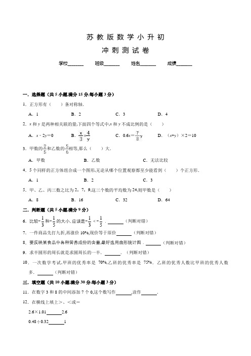 苏教版数学六年级小升初考试题含答案