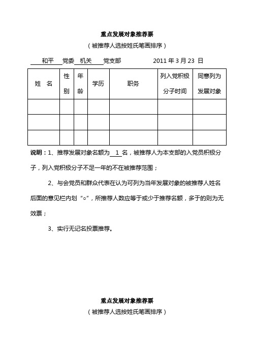 重点发展对象推荐票