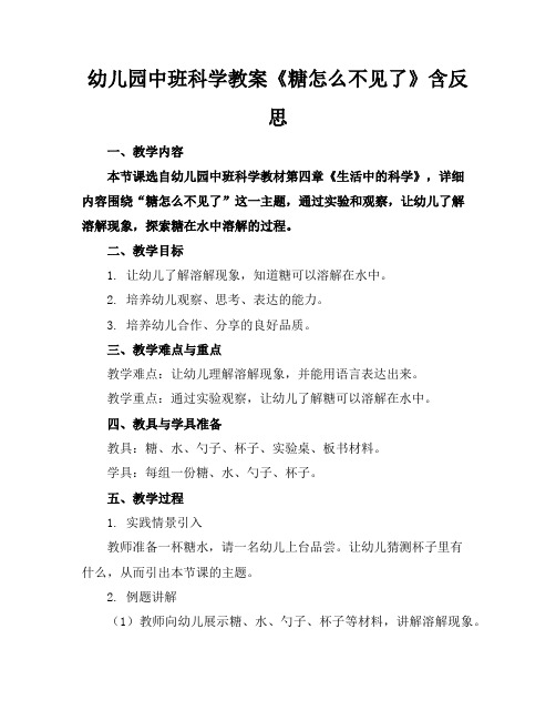 幼儿园中班科学教案《糖怎么不见了》含反思