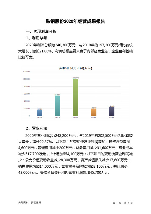 鞍钢股份2020年经营成果报告