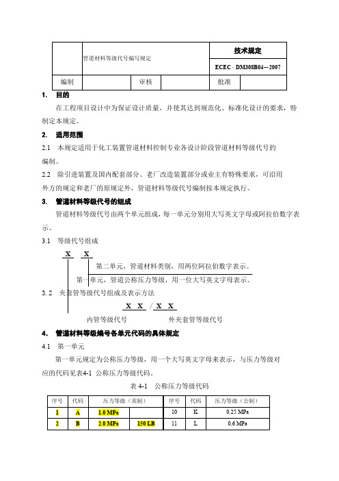 管道材料等级编号规定