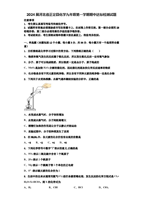 2024届河北省正定县化学九年级第一学期期中达标检测试题含答案解析