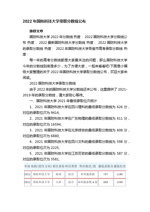 2022年国防科技大学录取分数线公布