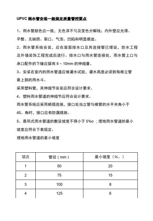 UPVC雨水管安装一般规定质量管控要点