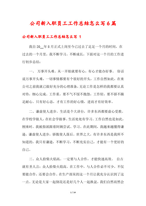 公司新入职员工工作总结怎么写6篇