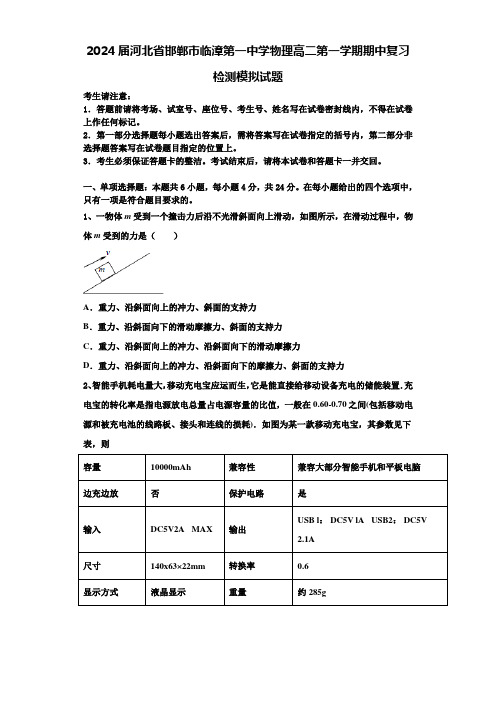 2024届河北省邯郸市临漳第一中学物理高二第一学期期中复习检测模拟试题含解析