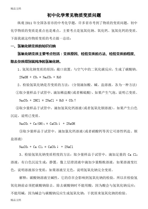 初中化学常见物质变质问题word版本