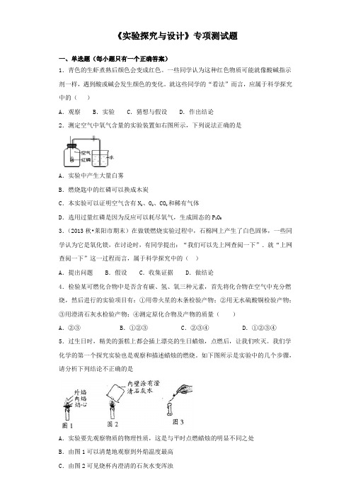 2020中考化学复习《实验探究与设计》专项测试试题(含答案)