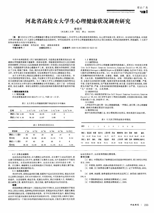 河北省高校女大学生心理健康状况调查研究