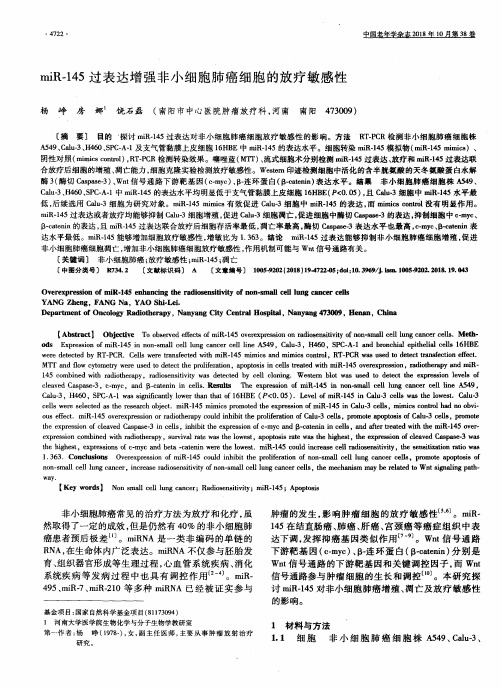 miR-145过表达增强非小细胞肺癌细胞的放疗敏感性