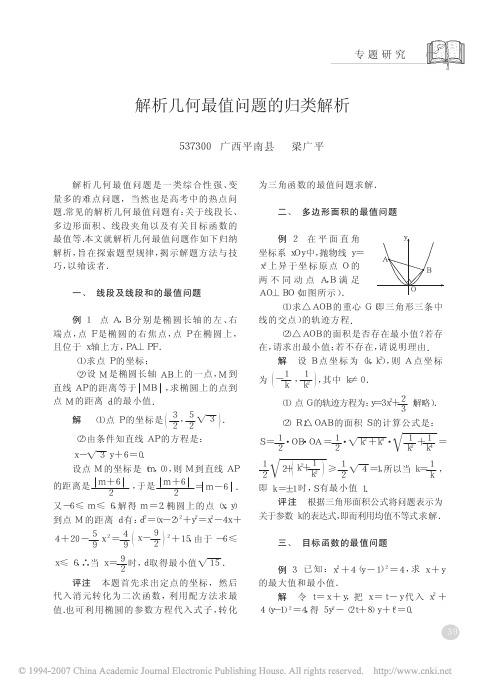 解析几何最值问题的归类解析