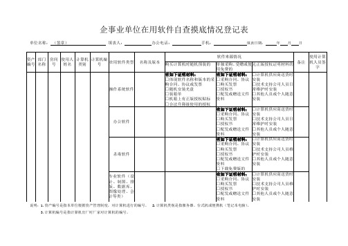 企事业单位在用软件自查摸底情况登记表