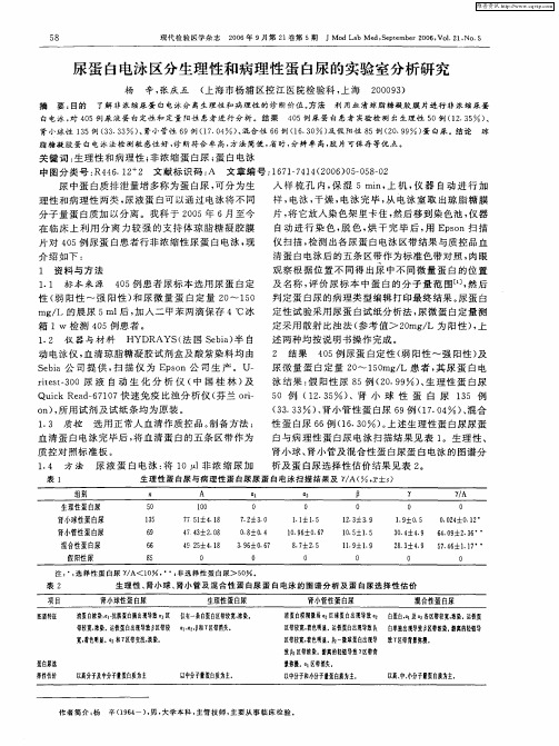 尿蛋白电泳区分生理性和病理性蛋白尿的实验室分析研究