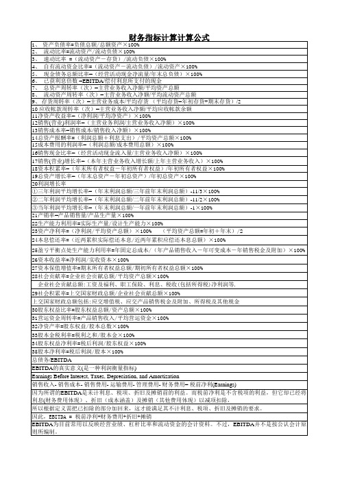 财务指标计算公式