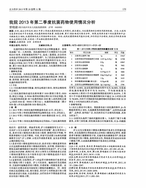 我院2013年第二季度抗菌药物使用情况分析