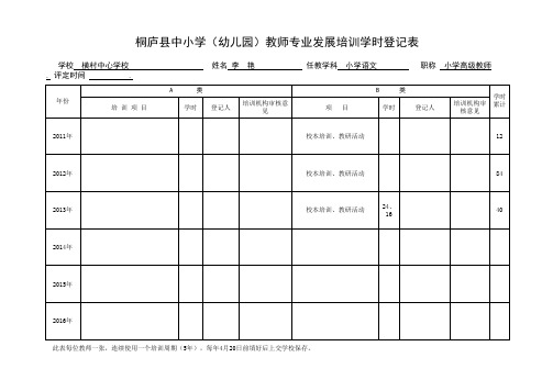 教师培训学时登记表