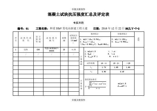 混凝土试块抗压强度汇总及评定表之令狐文艳创作