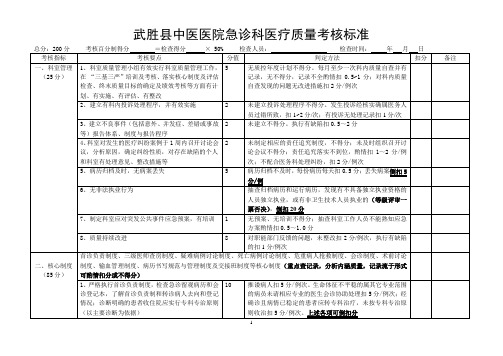 急诊科质量考核检查表