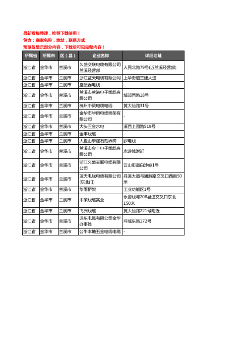 新版浙江省金华市兰溪市电线电缆企业公司商家户名录单联系方式地址大全17家