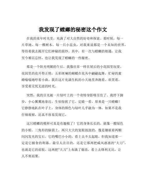 我发现了螳螂的秘密这个作文